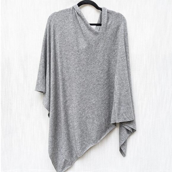 Namsar Gray Cashmere Handmade Asymmetric Length Poncho Sweater Shawl, One Size - Picture 2 of 6